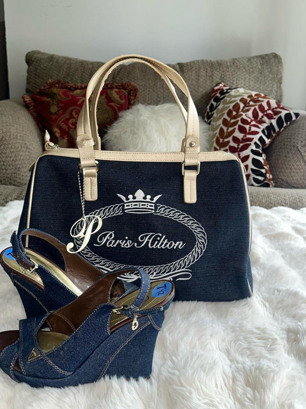 Paris Hilton Navy and Cream Tote Bag with Logo Charm